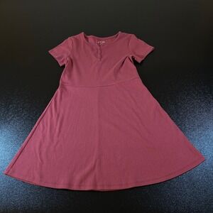 Art Class Ribbed Dress Casual Button Front A-Line‎ Pink/Red Girls Large (10/12)